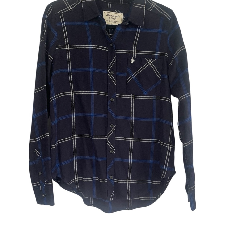 Abercrombie & Fitch Navy Blue and White Plaid Button-Down Shirt